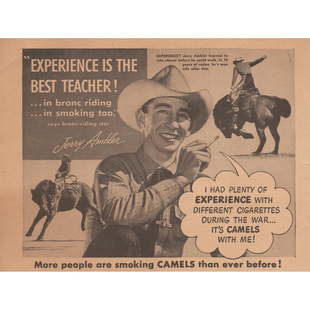 1947 Camel Cigarettes Vintage Print Ad Jerry Ambler Cowboy Rodeo Doctors Choice